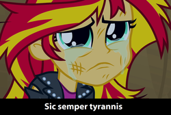 Size: 1248x840 | Tagged: safe, sunset shimmer, equestria girls, g4, crying, female, meme, sic semper tyrannis, solo, sunsad shimmer