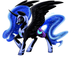 Size: 1024x819 | Tagged: safe, artist:commander booty call, nightmare moon, alicorn, pony, g4, female, grin, simple background, smiling, solo, spread wings, transparent background