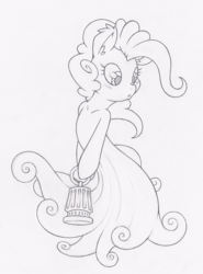 Size: 741x1000 | Tagged: safe, artist:dfectivedvice, pinkie pie, ghost, g4, female, grayscale, lamp, monochrome, solo