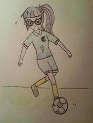 Size: 960x1280 | Tagged: artist needed, safe, sci-twi, twilight sparkle, equestria girls, g4, female, football, glasses, solo, traditional art