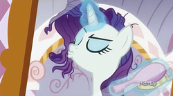 Size: 1275x709 | Tagged: safe, screencap, rarity, pony, g4, ppov, brush, discovery family logo, duckface, female, magic, mare, solo