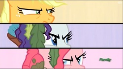 Size: 915x515 | Tagged: safe, screencap, applejack, pinkie pie, rarity, pony, g4, ppov, discovery family, discovery family logo, logo