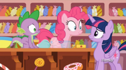 Size: 1566x878 | Tagged: safe, screencap, pinkie pie, spike, twilight sparkle, alicorn, pony, g4, ppov, twilight sparkle (alicorn)