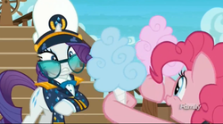 Size: 2519x1399 | Tagged: safe, screencap, pinkie pie, rarity, pony, g4, ppov, captain rarity, cotton candy