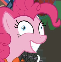 Size: 743x762 | Tagged: safe, screencap, pinkie pie, earth pony, pony, g4, my little pony: friendship is magic, ppov, derp, exploitable meme, female, i didn't listen, image macro, meme, pinkie derp, solo