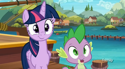 Size: 1271x703 | Tagged: safe, screencap, spike, twilight sparkle, alicorn, pony, g4, ppov, discovery family logo, seaward shoals, twilight sparkle (alicorn)