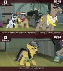 Size: 640x720 | Tagged: safe, edit, edited screencap, screencap, biff, daring do, doctor caballeron, rogue (g4), withers, earth pony, pegasus, pony, cinemare sins, daring don't, g4, clothes, female, henchmen, male, mare, rings of scorchero, stallion