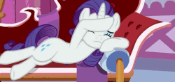 Size: 680x322 | Tagged: safe, screencap, rarity, pony, g4, ppov, animated, comfort eating, discovery family logo, fainting couch, female, food, gif, ice cream, magic, marshmelodrama, rarity being rarity, solo, spoon