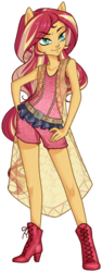 Size: 400x1060 | Tagged: safe, artist:legionattack, sunset shimmer, equestria girls, g4, my little pony equestria girls: legend of everfree, alternate clothes, belt, camp fashion show outfit, clothes, female, ponied up, simple background, solo, transparent background