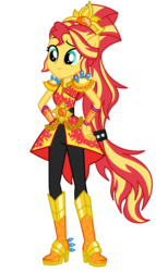 Size: 2000x3500 | Tagged: safe, artist:mixiepie, sunset shimmer, equestria girls, g4, my little pony equestria girls: legend of everfree, alternate hairstyle, boots, clothes, crystal guardian, cute, female, geode of empathy, hand on hip, high heel boots, high res, magical geodes, pants, ponied up, shimmerbetes, shoes, simple background, smiling, solo, transparent background, vector