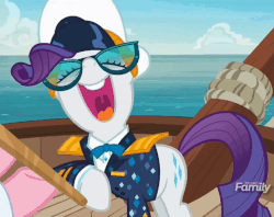 Size: 627x497 | Tagged: safe, screencap, rarity, pony, g4, ppov, animated, captain rarity, discovery family logo, female, gif, laughing, loop, nose in the air, wahaha