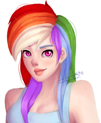 Size: 9113x11103 | Tagged: safe, artist:kk-ag, rainbow dash, human, g4, absurd resolution, clothes, female, humanized, simple background, solo, tank top