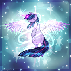 Size: 1024x1024 | Tagged: safe, artist:crazycoolcats, twilight sparkle, alicorn, pony, g4, magical mystery cure, ascension realm, eyes closed, princess celestia's special princess making dimension, scene interpretation, solo, transformation, twilight sparkle (alicorn)