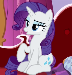 Size: 454x470 | Tagged: safe, screencap, rarity, pony, unicorn, g4, ppov, cropped, female, lidded eyes, mare, raised hoof, sitting, solo