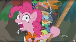 Size: 1678x934 | Tagged: safe, screencap, pinkie pie, earth pony, pony, g4, ppov, discovery family logo, female, mare, solo