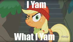 Size: 1610x933 | Tagged: safe, edit, edited screencap, screencap, applejack, g4, ppov, captain jackbeard, discovery family logo, female, image macro, meme, popeye, solo