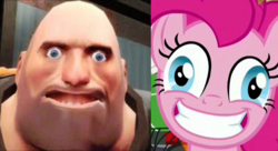 Size: 1665x908 | Tagged: safe, pinkie pie, g4, ppov, season 6, comparison, crossover, derp, heavy (tf2), heavy weapons guy, ponk, pootis, team fortress 2