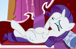 Size: 609x391 | Tagged: safe, screencap, rarity, pony, unicorn, g4, ppov, fainting couch, female, mare, marshmelodrama, reclining, solo