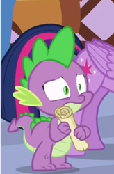 Size: 186x284 | Tagged: safe, screencap, spike, dragon, pony, g4, ppov, season 6, cropped, male, offscreen character, solo focus