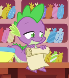 Size: 378x425 | Tagged: safe, screencap, spike, dragon, g4, my little pony: friendship is magic, ppov, male, scroll, solo