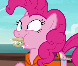 Size: 535x451 | Tagged: safe, screencap, pinkie pie, pony, g4, ppov, cucumber sandwiches, discovery family logo, female, mare, solo