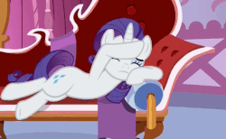 Size: 478x294 | Tagged: safe, screencap, rarity, pony, g4, ppov, season 6, animated, comfort eating, fainting couch, female, food, gif, ice cream, marshmelodrama, solo