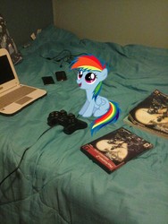 Size: 1536x2048 | Tagged: safe, artist:supermariodylan90, rainbow dash, pegasus, pony, fanfic:my little dashie, g4, disney, female, filly, filly rainbow dash, irl, kingdom hearts, photo, playstation 2, ponies in real life, solo