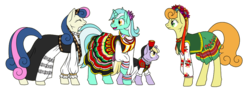 Size: 1000x367 | Tagged: safe, artist:dedonnerwolke, bon bon, carrot top, dinky hooves, golden harvest, lyra heartstrings, sweetie drops, earth pony, pony, g4, clothes, dress, folk costume, hessian, polish, saxon, simple background, traditional clothing, traditional dress, transparent background, ukrainian