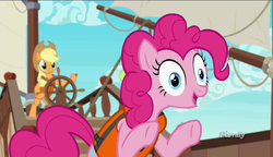 Size: 1280x738 | Tagged: safe, screencap, applejack, pinkie pie, pony, g4, ppov, discovery family logo