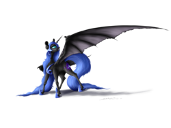 Size: 4000x3000 | Tagged: safe, artist:skitsroom, nightmare moon, g4, bat wings, female, simple background, solo, spread wings, transparent background