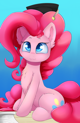 Size: 3000x4600 | Tagged: safe, artist:madacon, pinkie pie, earth pony, pony, g4, :3, atg 2016, chest fluff, colored pupils, cute, diapinkes, ear fluff, female, fluffy, graduation, graduation cap, hat, high res, hoof fluff, leg fluff, mare, newbie artist training grounds, sitting, smiling, solo, wavy mouth