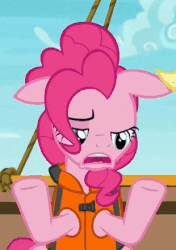 Size: 310x441 | Tagged: safe, screencap, applejack, pinkie pie, pony, g4, ppov, floppy ears, gif, great moments in animation, non-animated gif, reaction image