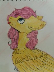 Size: 540x720 | Tagged: safe, artist:ognevitsa, fluttershy, g4, female, solo, tongue out, traditional art