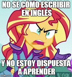 Size: 365x390 | Tagged: safe, sunset shimmer, equestria girls, g4, my little pony equestria girls: friendship games, exploitable meme, image macro, meme, spanish, sunset is not willing to learn, translated in the comments