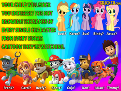 Size: 550x413 | Tagged: safe, applejack, fluttershy, pinkie pie, rainbow dash, twilight sparkle, g4, artifact, background pony rarity, cracked.com, paw patrol, photoplasty