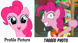 Size: 1081x600 | Tagged: safe, pinkie pie, g4, pinkie apple pie, ppov, cute, derp, facebook, faic, image macro, meme, pinkie derp, ponk, profile picture