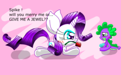 Size: 2272x1404 | Tagged: safe, artist:lovehtf421, rarity, spike, g4, flower, gem, male, marriage proposal, rose, ship:sparity, shipping, straight, text