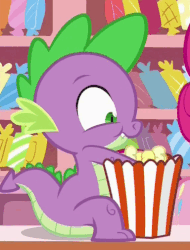 Size: 384x504 | Tagged: safe, screencap, spike, g4, ppov, season 6, animated, chewing, cute, eating, food, gif, loop, male, popcorn, solo, spikabetes