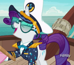 Size: 572x503 | Tagged: safe, screencap, rarity, pony, g4, ppov, animated, captain rarity, discovery family logo, female, gif, laughing, loop, wahaha
