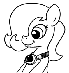 Size: 488x515 | Tagged: safe, artist:ficficponyfic, oc, oc only, oc:emerald jewel, earth pony, pony, colt quest, amulet, child, colt, cute, earth pony oc, foal, hair over one eye, male, monochrome, smiling, solo