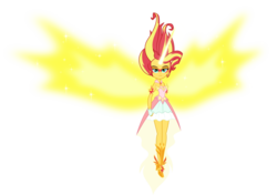 Size: 1066x749 | Tagged: safe, artist:legoinflatables, sunset shimmer, equestria girls, g4, my little pony equestria girls: friendship games, artificial wings, augmented, clothes, daydream shimmer, dress, face paint, female, fingerless gloves, floating, gloves, looking at you, magic, magic wings, simple background, solo, transparent background, vector, wings