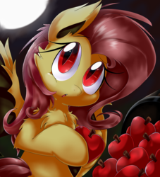 Size: 2320x2560 | Tagged: safe, artist:mordecairigbylover, fluttershy, bat pony, pony, g4, apple, chest fluff, cute, female, flutterbat, food, high res, race swap, shyabates, shyabetes, solo
