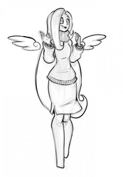 Size: 886x1280 | Tagged: safe, artist:bigdad, fluttershy, satyr, g4, clothes, cute, female, human facial structure, monochrome, satyrized, shyabetes, solo, sweater, sweatershy
