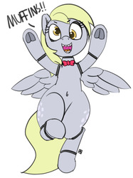 Size: 1280x1710 | Tagged: safe, artist:pabbley, derpy hooves, pegasus, pony, robot, robot pony, g4, 30 minute art challenge, animatronic, belly button, crossover, cute, female, five nights at freddy's, frog (hoof), mare, sharp teeth, solo, speech, underhoof
