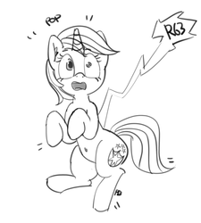 Size: 1280x1420 | Tagged: safe, artist:pabbley, shining armor, pony, unicorn, g4, belly button, gleaming shield, grayscale, horn, monochrome, motion lines, open mouth, pop, post-transformation, rule 63, simple background, solo, transformation, transgender transformation