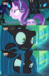 Size: 750x1156 | Tagged: safe, edit, edited screencap, screencap, queen chrysalis, starlight glimmer, thorax, changeling, changeling queen, equestria girls, g4, my little pony equestria girls: rainbow rocks, to where and back again, cocoon, female, parody, queen twistalis, rekt, screencap comic, tiny pop