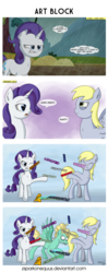 Size: 1675x4214 | Tagged: safe, artist:zsparkonequus, derpy hooves, rarity, zephyr breeze, pegasus, pony, unicorn, g4, the cart before the ponies, angry, comic, female, male, mare, parody, rain, stallion, text