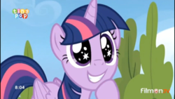 Size: 914x514 | Tagged: safe, screencap, twilight sparkle, alicorn, pony, g4, top bolt, female, mare, solo, starry eyes, twilight sparkle (alicorn), wingding eyes