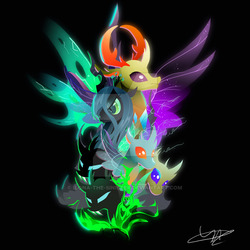 Size: 600x600 | Tagged: safe, artist:ii-art, queen chrysalis, thorax, changedling, changeling, changeling queen, g4, to where and back again, black background, bust, changeling king, contrast, king thorax, portrait, simple background, watermark