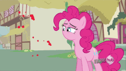 Size: 672x378 | Tagged: safe, edit, edited screencap, screencap, pinkie pie, earth pony, pony, g4, magic duel, animated, disembodied mouth, female, gif, magic, mare, modular, mouse cursor, no mouth, reversed, solo, unamused